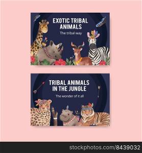 Facebook template with jungle tribal animal concept,watercolor style 
