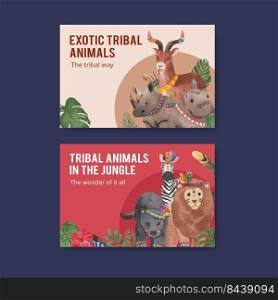 Facebook template with jungle tribal animal concept,watercolor style 