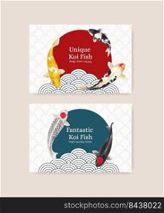 Facebook template with koi fish concept,watercolor style. 