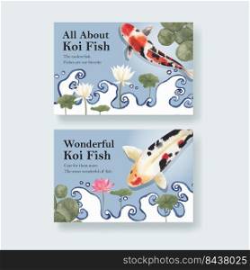 Facebook template with koi fish concept,watercolor style.

