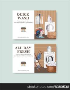 Facebook template with laundry day concept,watercolor style
