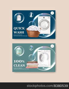 Facebook template with laundry day concept,watercolor style 