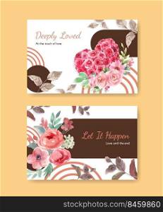 Facebook template with love blooming concept design for social media and online community watercolor vector illustration 