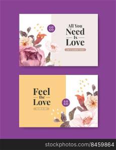 Facebook template with love blooming concept design for social media and online community watercolor vector illustration 