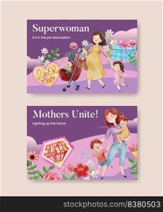 Facebook template with love supermom concept,watercolor style 