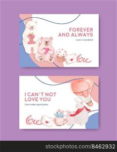 Facebook template with loving you concept for social media and community watercolor vector illustration 
