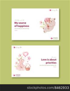 Facebook template with loving you concept for social media and community watercolor vector illustration 