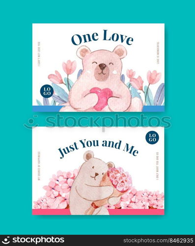 Facebook template with loving you concept for social media and community watercolor vector illustration 