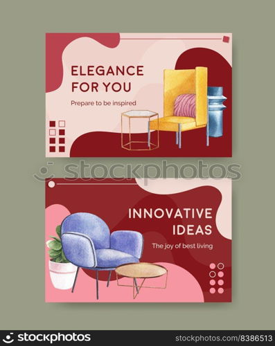 Facebook template with luxury furniture concept design social media and online marketing watercolor vector illustration
