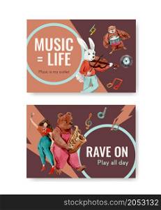 Facebook template with music festival concept design for social media and community watercolor vector illustration