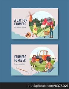 Facebook template with national farmers day concept,watercolor style 