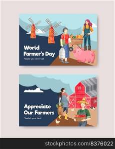 Facebook template with national farmers day concept,watercolor style 