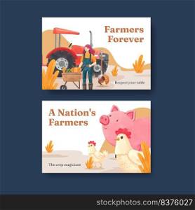 Facebook template with national farmers day concept,watercolor style
