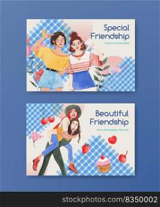 Facebook template with National Friendship Day concept,watercolor style 