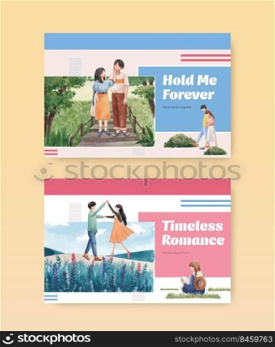 Facebook template with paradise love concept design for social media and online marketing watercolor vector illustration 