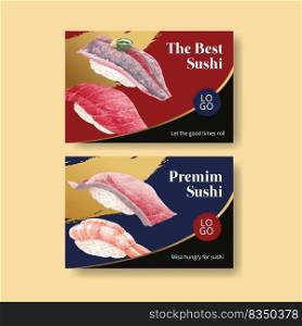 Facebook template with premium sushi concept,watercolor style
