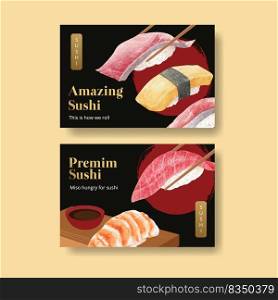 Facebook template with premium sushi concept,watercolor style 