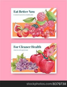 Facebook template with red fruits and vegetable concept,watercolor style 