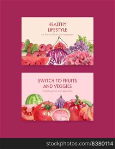 Facebook template with red fruits and vegetable concept,watercolor style 