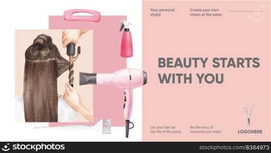 Facebook template with salon hair beauty concept,watercolor style 