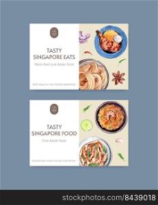 Facebook template with Singapore cuisine concept,watercolor style 