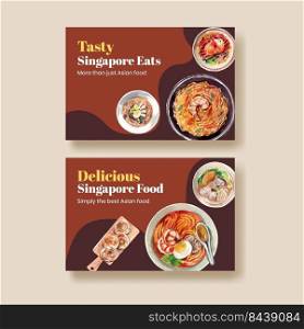 Facebook template with Singapore cuisine concept,watercolor style
