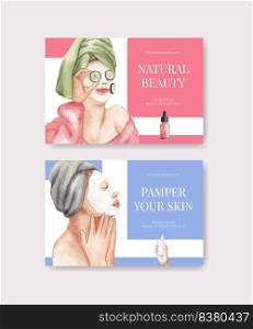 Facebook template with skin care beauty concept,watercolor style 