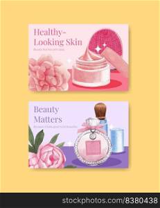 Facebook template with skin care beauty concept,watercolor style 