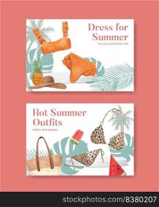 Facebook template with summer outfit fashion concept,watercolor style 