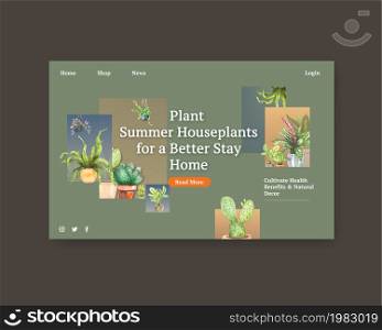 Facebook template with summer plants design for socail media,internet,web,online community and advertise watercolor illustration