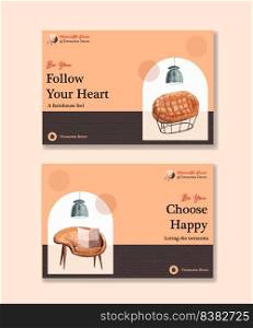 Facebook template with terracotta decor concept design for social media and online marketing watercolor vector illustration 