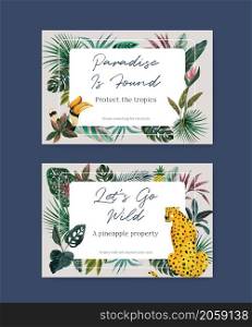 Facebook template with tropical contemporary concept design for social media and online marketing watercolor vector illustration