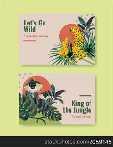 Facebook template with tropical contemporary concept design for social media and online marketing watercolor vector illustration