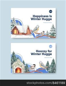 Facebook template with winter hugge concept,watercolor style   