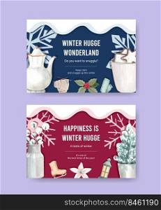 Facebook template with winter hugge concept,watercolor style   