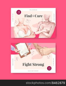 Facebook template with world cancer day concept design for social media and online marketing watercolor vector illustration. 