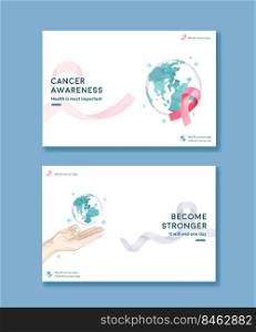 Facebook template with world cancer day concept design for social media and online marketing watercolor vector illustration.
