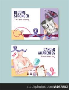 Facebook template with world cancer day concept design for social media and online marketing watercolor vector illustration. 