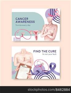 Facebook template with world cancer day concept design for social media and online marketing watercolor vector illustration.
