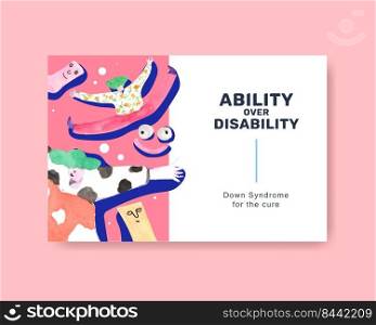 Facebook template with world down syndrome day concept design for social media and community watercolor illustration
