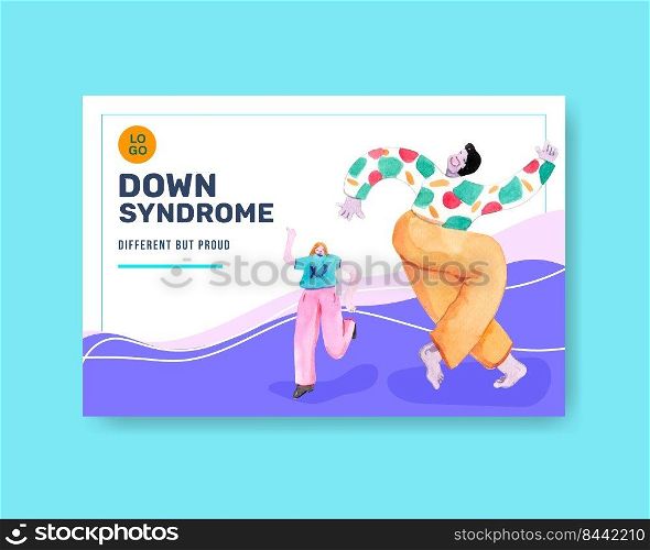 Facebook template with world down syndrome day concept design for social media and community watercolor illustration 