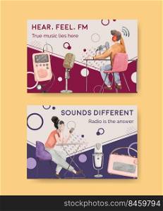 Facebook template with world radio day concept design for social media and community watercolor vector illustration
