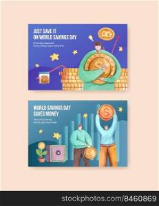 Facebook template with world savings day concept,watercolor sty≤