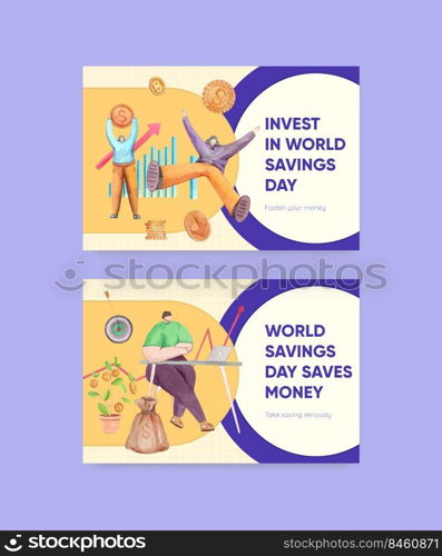 Facebook template with world savings day concept,watercolor style 
