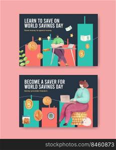 Facebook template with world savings day concept,watercolor style 