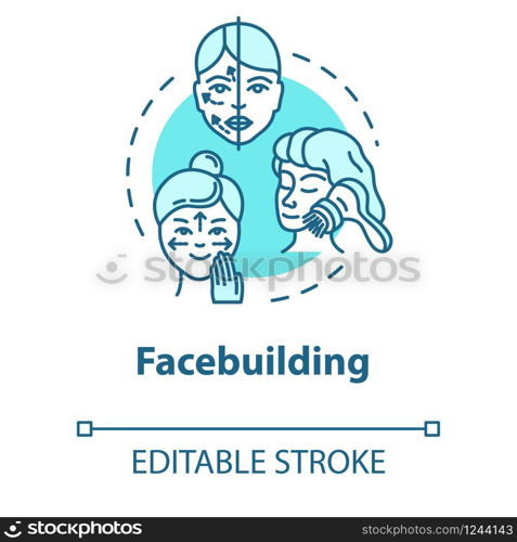 Facebuilding, massage, cosmetology concept icon. Anti-aging procedure, relaxation, youth and beauty idea thin line illustration. Vector isolated outline RGB color drawing. Editable stroke