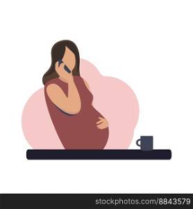 Faceless pregnant multitasking woman talking on a phone. Vector isolated illustration. Cartoon character. Medical consultation. Faceless pregnant multitasking woman talking on a phone. Vector isolated illustration. Cartoon character. Medical consultation, pregnancy education