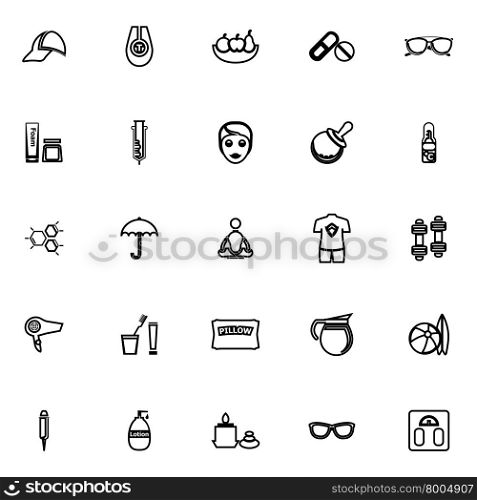 Facial and body treatment line icons on white background, stock vector