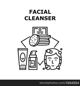 Facial Cleanser Vector Icon Concept. Facial Cleanser Accessories And Cosmetic For Cleaning And Smoothing Facial And Body Skin. Skincare Treatment And Moisturizing Cream Applying Black Illustration. Facial Cleanser Vector Concept Black Illustration