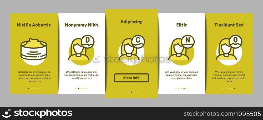 Facial Mask Healthcare Onboarding Mobile App Page Screen. Container Of Vitamin Facial Cream, Cosmetic Skin Care Gel, Woman Silhouette Concept Illustrations. Facial Mask Healthcare Onboarding Elements Icons Set Vector